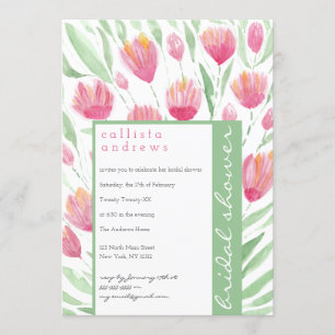 Invitation Pink Green Tulip Floral Aquarelle Fête des mariées
