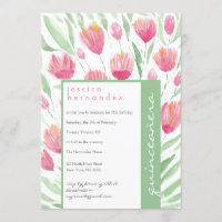 Pink Green Tulip Floral Aquarelle Quinceañera