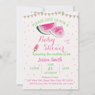 Invitation Pink Green Watermelon Baby shower glace crème Melo