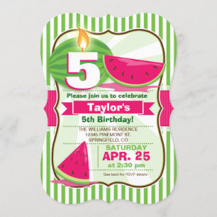 Invitation Pink & Green Watermelon, fête d'anniversaire pour