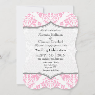 Invitation Pink Grey Damask Mariage de crochet