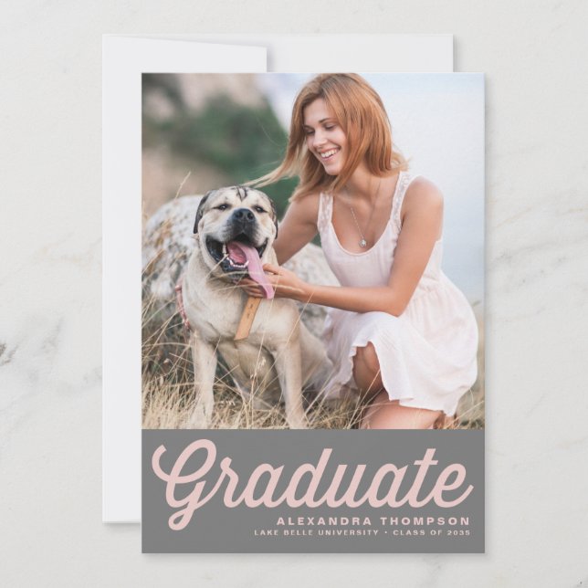 Invitation Pink & Grey Retro Bold Typographie Photo Graduatio (Devant)