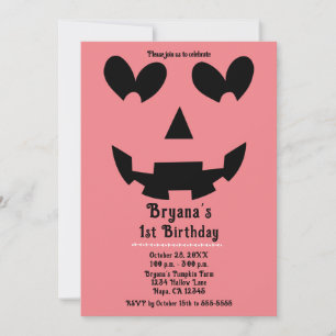 Invitation Pink Halloween Citrouille Heart yeux fête d'annive