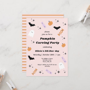 Invitation Pink Halloween Citrouille Soirée de Carving Annive