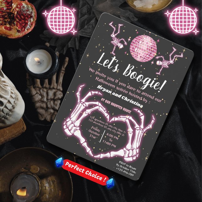 Invitation Pink Halloween Dancing Skeletons Disco Ball Party (Créateur téléchargé)