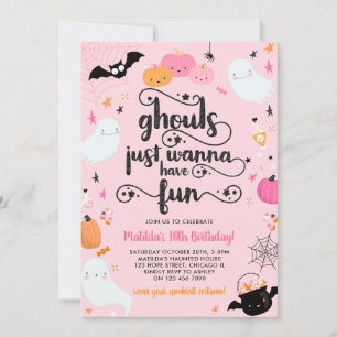 Invitation Pink Halloween Ghost Girl Anniversaire Costume fêt
