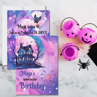 Invitation Pink Halloween Spider mansion éffrayante 4e annive