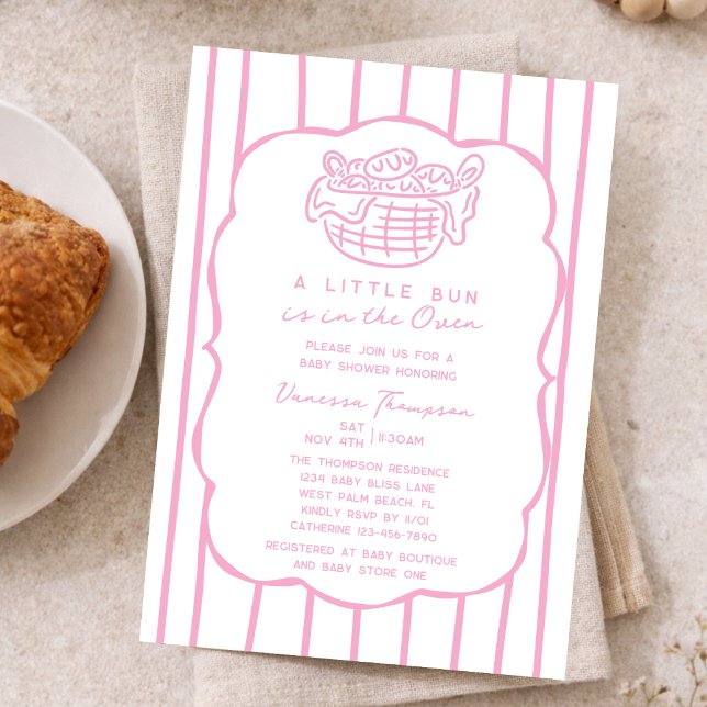 Invitation Pink Hand Drawn Bun In The Oven Girl Baby Shower (Créateur téléchargé)