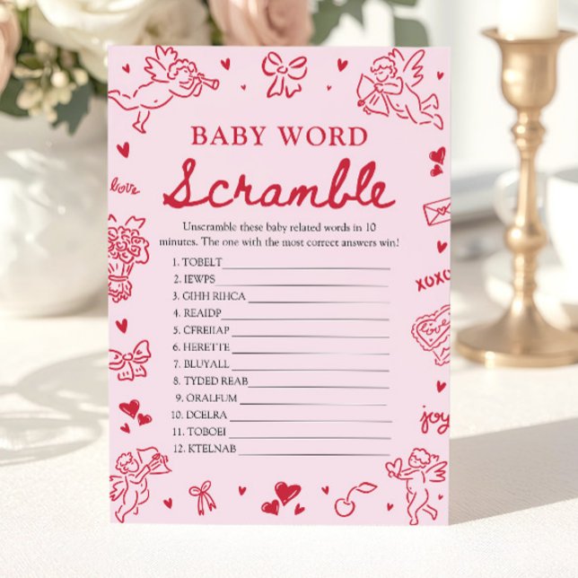 Invitation Pink Hand Drawn Valentine Baby Word Scramble Game (Pink Hand Drawn Valentine Baby Word Scramble Game)