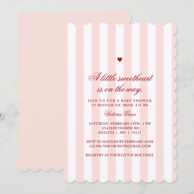 Invitation Pink Heart A Little Sweetheart Baby Shower (Devant / Derrière)