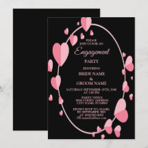 Pink Heart Black Geometric Engagement Party