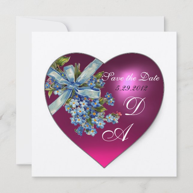 Invitation PINK HEART FORGET ME NOT MONOGRAMME Champagne Blan (Devant)