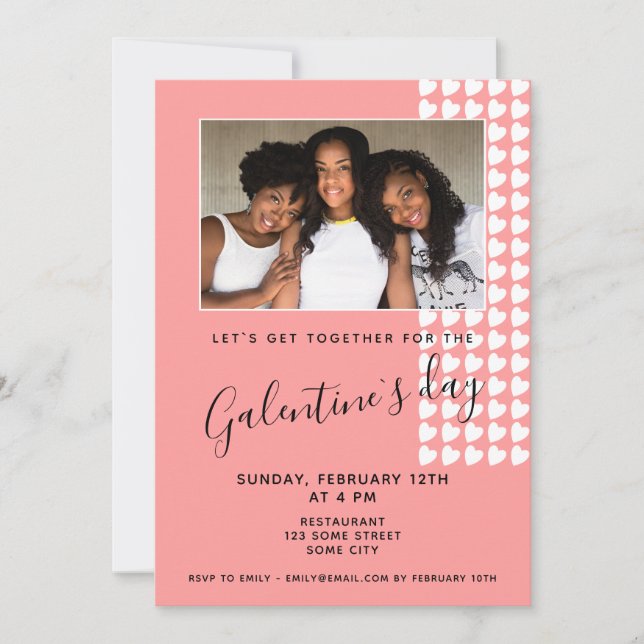 Invitation Pink Heart Friend Photo Galentine`s Day  (Devant)