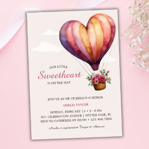 Invitation Pink Heart Hot Air Balloon Girl Baby shower