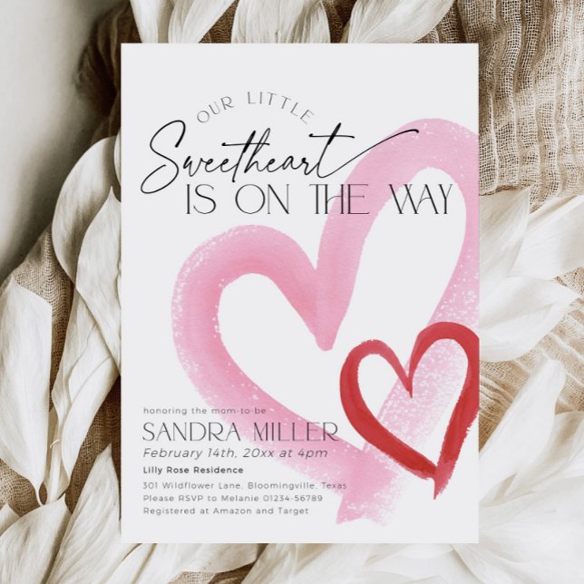 Invitation Pink Heart Valentine Little Sweetheart Baby Shower (Little Sweetheart Baby Shower invitation for valentines day)