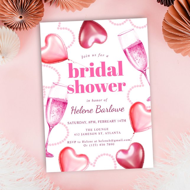 Invitation Pink Hearts Party Fille mignonne Fête des mariées  (Modern Elegant Party Cute Pink Bridal Shower Invitation)