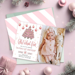 Invitation Pink hiver Noël Arbres fête d'anniversaire Photo