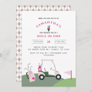 Invitation Pink Hole in One Golf 1er Anniversaire Par tee