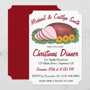 Invitation Pink Holiday Ham Noël Pâques Dîner