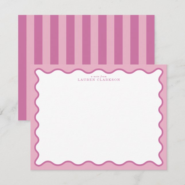Invitation Pink & Hot Pink Wavy Border Note Card (Devant / Derrière)