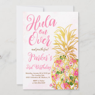 Invitation Pink Hula sur, Luau, Anniversaire d'ananas