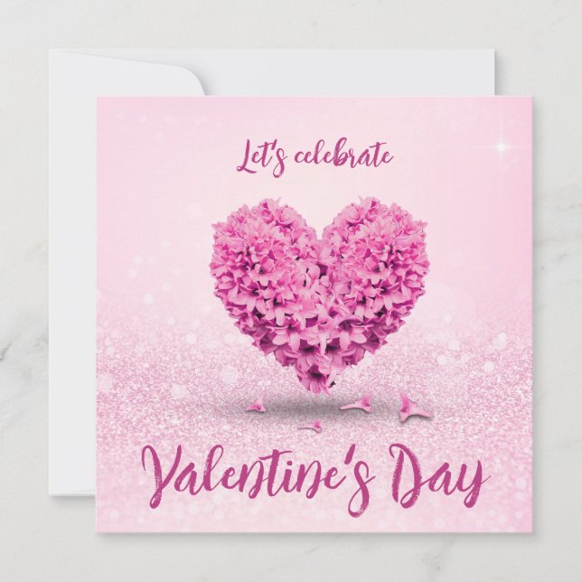 Invitation Pink Hyacinth Heart Heureuse Sainte-Valentin Party (Devant)
