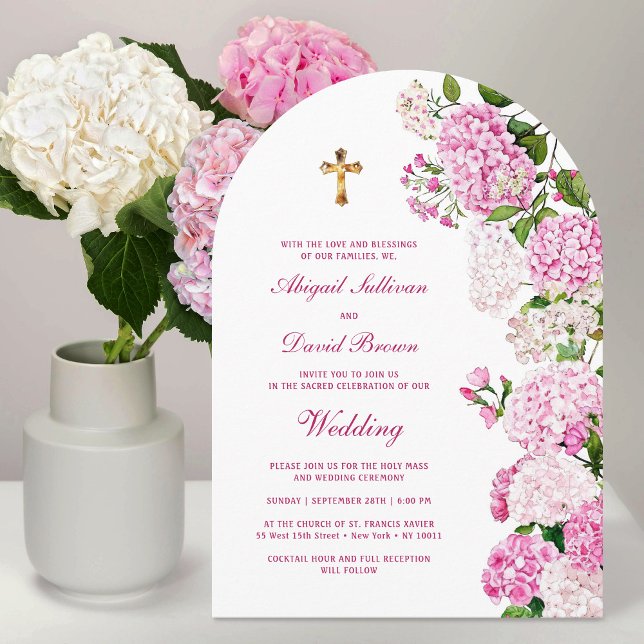 Invitation Pink Hydrangea Arch Religious Wedding (Créateur téléchargé)