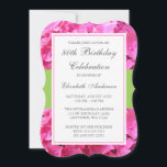 Invitation Pink Hydrangea Border Green 80th Birthday Party<br><div class="desc">Une belle invitation à l'anniversaire des femmes d'hydrangée rose. Des fleurs colorées bordent cet élégant design. Accentué par une bande de vert. Personnalisez facilement votre événement.</div>
