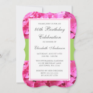 Invitation Pink Hydrangea Border Green 80th Birthday Party