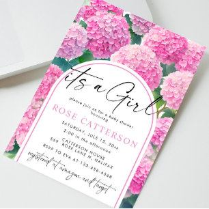 Invitation Pink Hydrangea C'est un Baby shower féminin