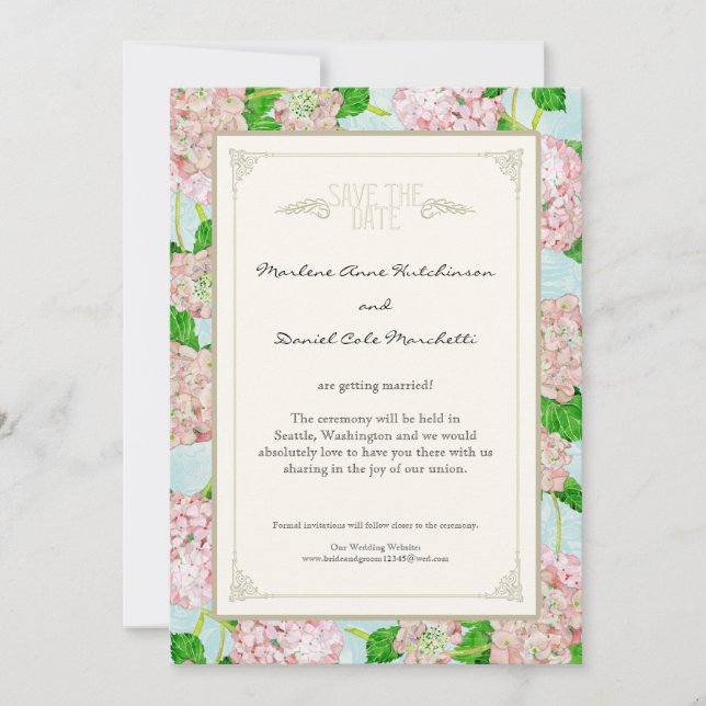 Invitation Pink Hydrangea dentelle Floral Formal Élégant Mari (Devant)
