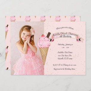 Invitation Pink Ice Cream Cone Anniversaire Photo