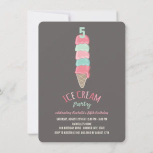 Invitation Pink Ice Cream Cone Girl 5e anniversaire Invitatio