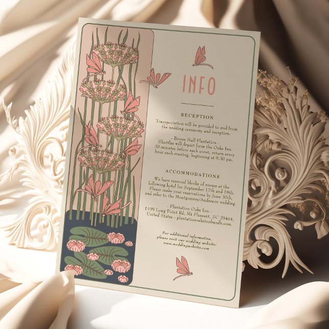 Invitation Pink Info Card Dragonflies Art Nouveau Mariage (Créateur téléchargé)