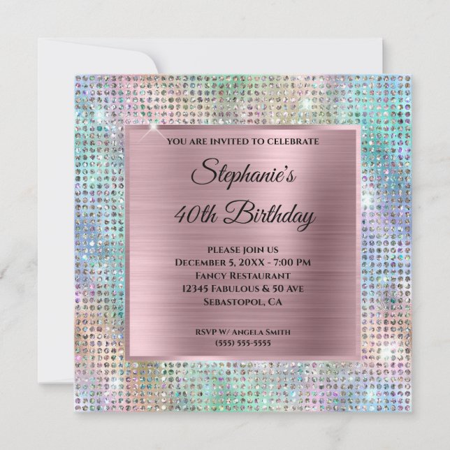 Invitation Pink Iridescente Diamond Studded Foil 40e annivers (Devant)