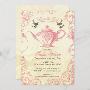 Invitation Pink Ivory Rose vintage Tea Party