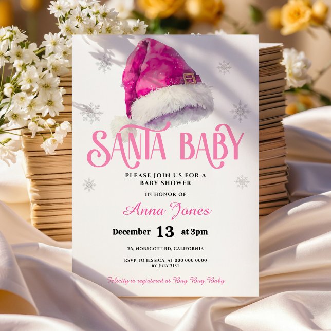 Invitation PINK Jolly Santa Hat fille Baby shower (Créateur téléchargé)