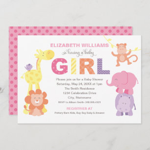 Invitation Pink Jungle Animals Girl