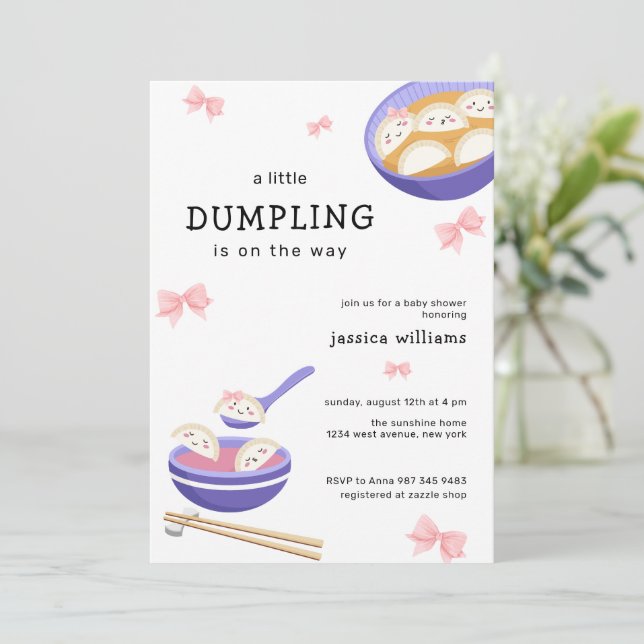 Invitation Pink Kawaii Bow Bao Dumpling Girl Baby Shower  (Debout devant)