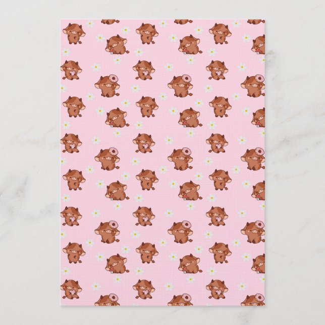 Invitation Pink Kawaii Highland Cows Seamless Pattern (Devant)