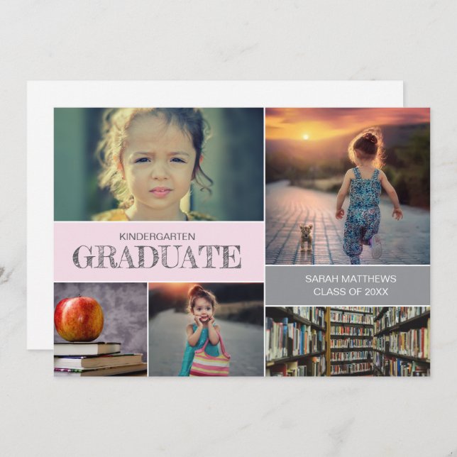 Invitation Pink Kindergarten Graduation Custom Photo Collage (Devant / Derrière)