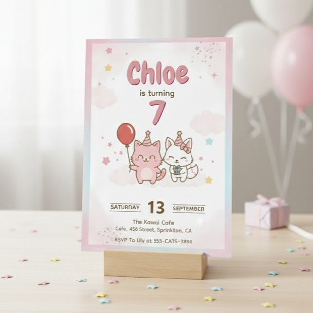 Invitation Pink Kitty Birthday Party for Girls Cute Kawaii (Créateur téléchargé)