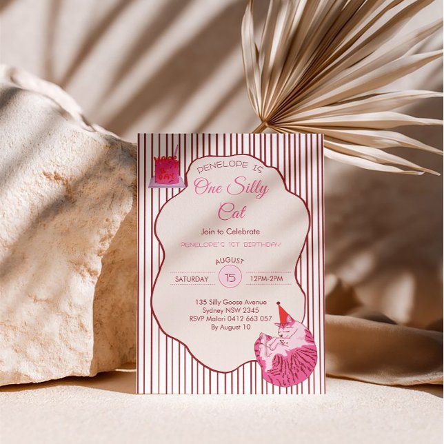 Invitation Pink Kitty Party One Silly Cat 1st Birthday (Créateur téléchargé)
