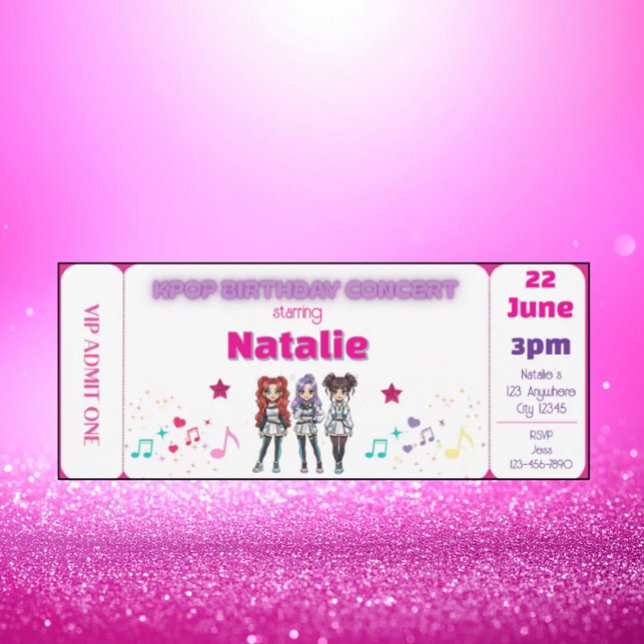 Invitation Pink KPOP Birthday Concert Ticket (Créateur téléchargé)