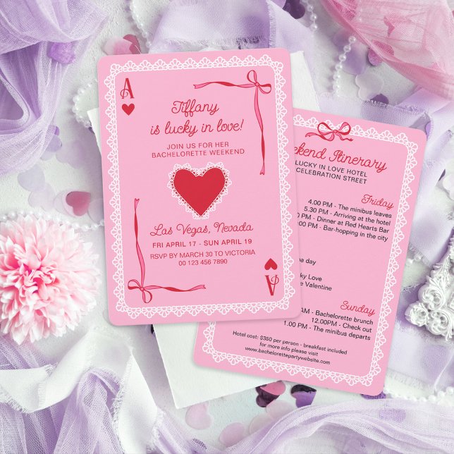 Invitation Pink Lace Ace of Hearts Lucky in Love Bachelorette (Créateur téléchargé)