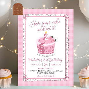 Invitation Pink Lace Bow Mange Ton Gâteau Et Le Mange Anniver