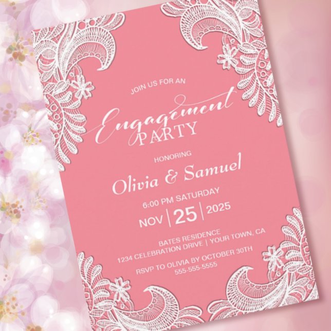 Invitation Pink Lace Engagement Party (Créateur téléchargé)