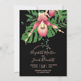 Invitation Pink Lady Slipper Orchid Mariage noir