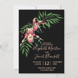 Invitation Pink Lady Slipper Orchid Mariage noir
