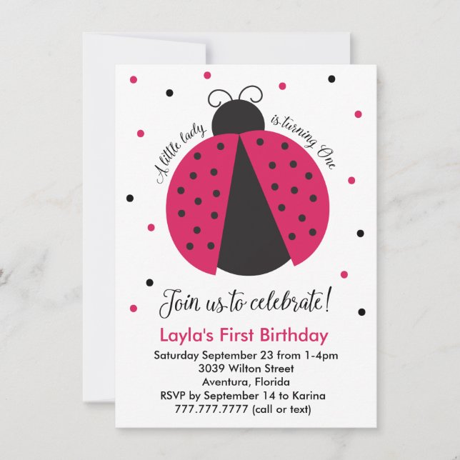 Invitation Pink Ladybug Baby Girl's First Birthday (Devant)